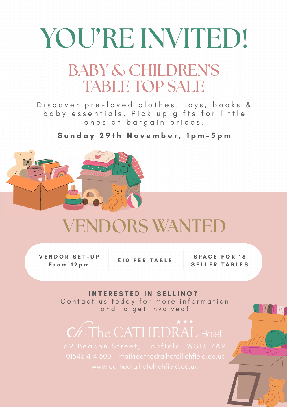 Free-entry baby and children’s table-top sale planned at Lichfield’s Cathedral Hotel — Lichfield news photo
