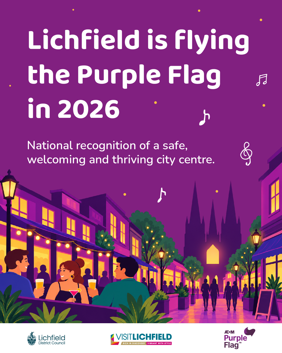 Lichfield is flying the Purple Flag in 2026 campaign graphic