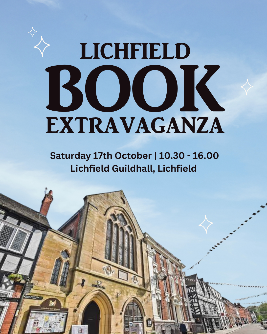 Lichfield Book Extravaganza flyer showing 17 October and opening times