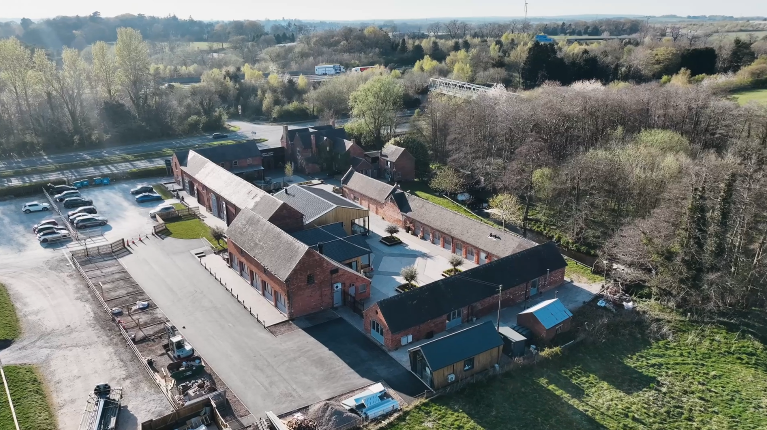 Aerial view across the Blackbrook Barns wedding venue near Lichfield